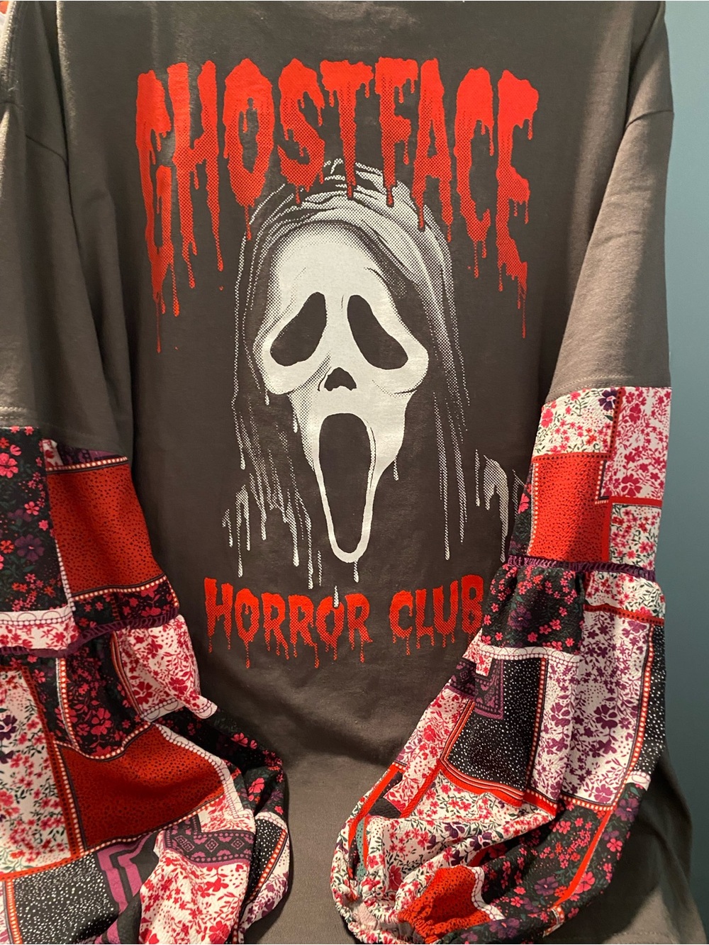 Upcycled festive Scream Halloween top